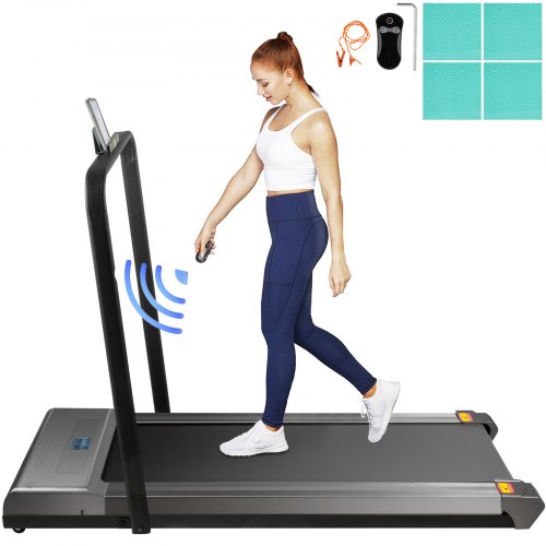 VEVOR Loopband voor onder het bureau Zilver, Loopband Opvouwbaar Fitnessapparaat Capaciteit 100 kg Hardlooptraining Compact met leuning op kantoor Thuis Hometrainer Professioneel