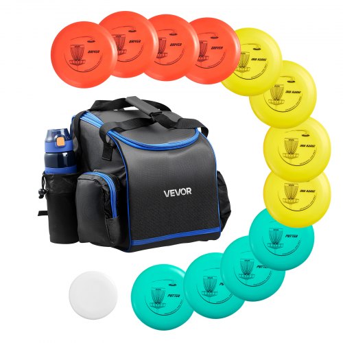 VEVOR Disc Golf Set (12 + 1) voor beginners, startersset, met putter, mid-range, driver, inclusief mini-marker, draagbare rugzak, voor tuin, gazon, strand en park, buiten
