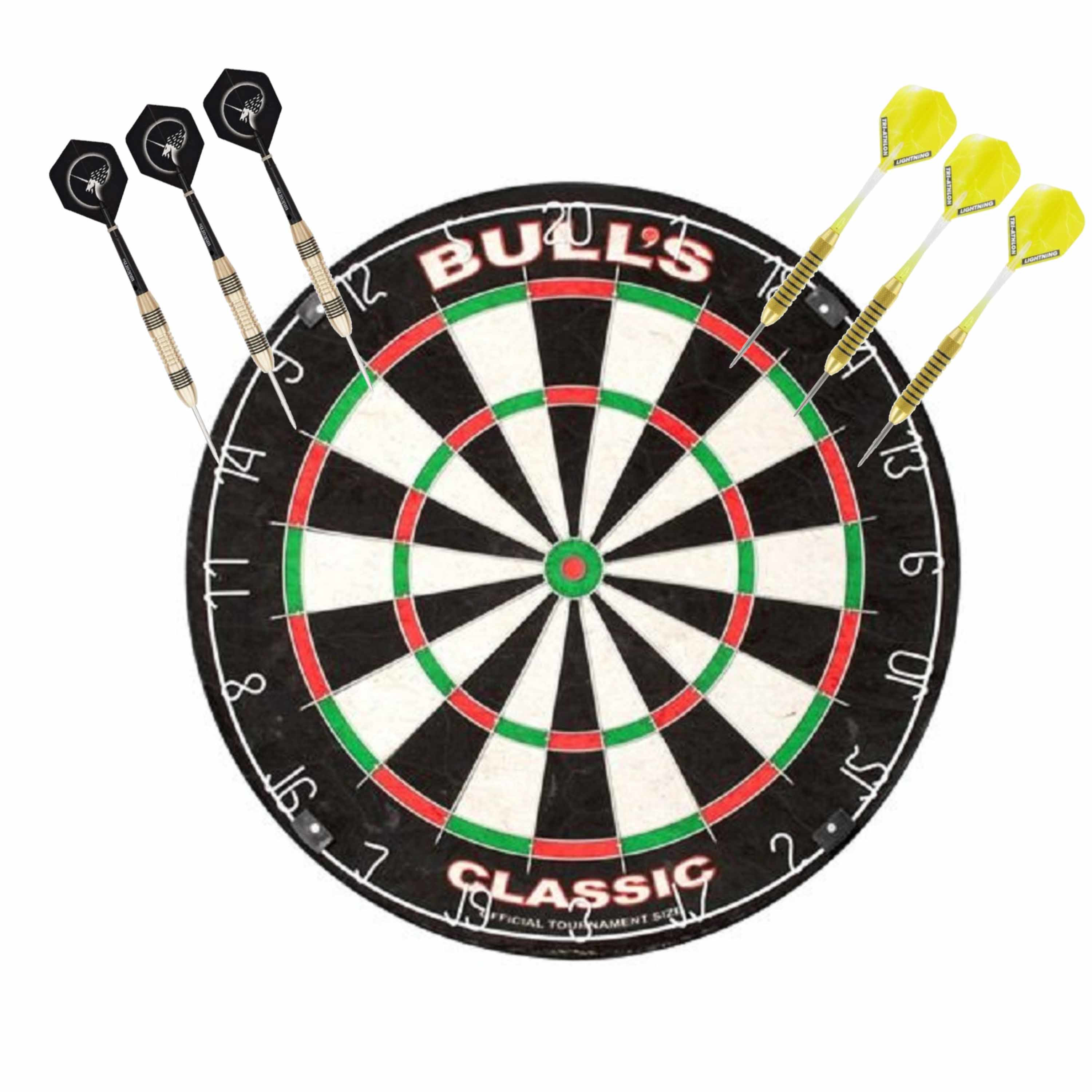 Merkloos Dartbord Bulls The Classic met 2 sets dartpijlen 21 grams -