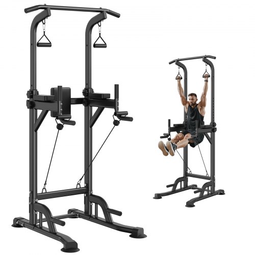 VEVOR Power Tower Dip Station, optrekstang met 10 niveaus, in hoogte verstelbaar, multifunctionele krachttraining voor thuis, fitnessapparatuur met 7 niveaus verstelbare rugleuning