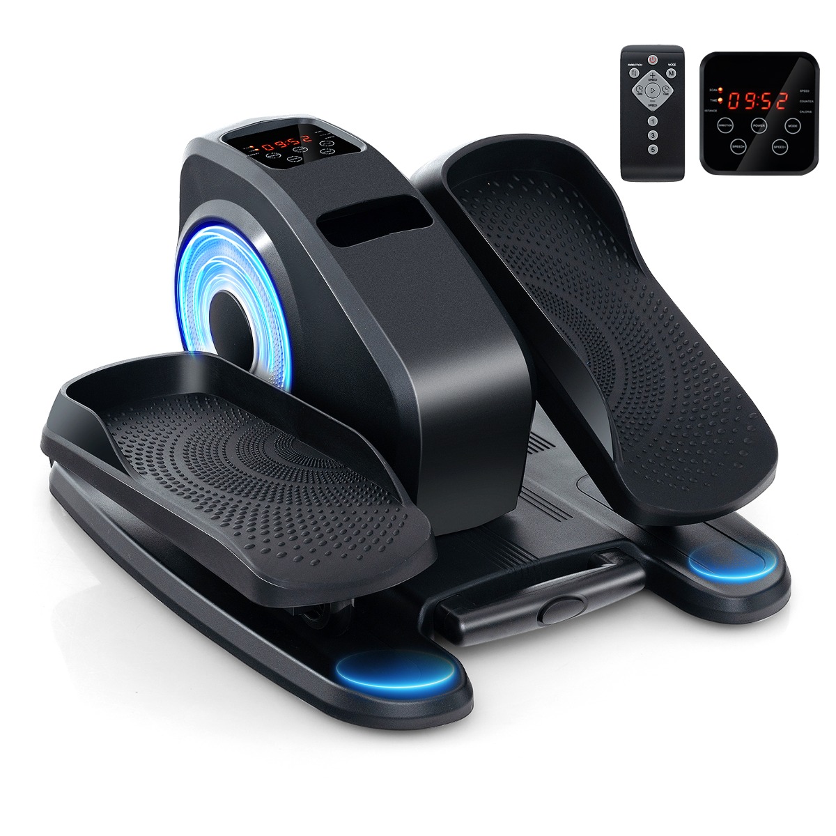 Costway Elliptische Trainer voor Onder het Bureau Elektrische Elliptische Beentrainer met Scherm en Afstandsbediening Zwart