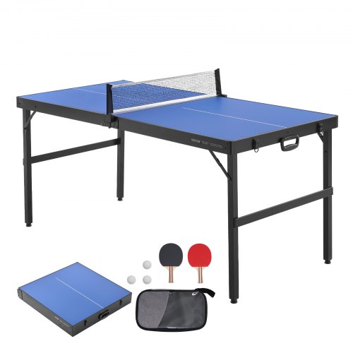 VEVOR Tafeltennistafel, Pingpongtafel, Middelgrote draagbare tafeltennistafel, MDF Opvouwbare tafeltennistafel Complete set met net, 2 rackets, 3 ballen, draagtas, handvat