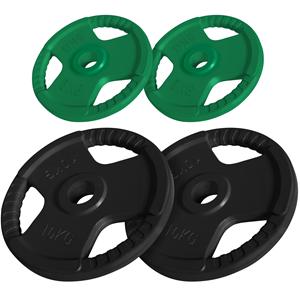 Gorilla Sports Olympische halterschijven set 2 x 5 + 2 x 10 kg Gripper Gietijzer Rubber Coating - 50/51 mm