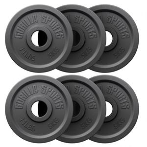 Gorilla Sports Voordeelbundel 30 kg (6 x 5 kg) Olympische Halterschijven Gietijzer Zwart 50/51 MM