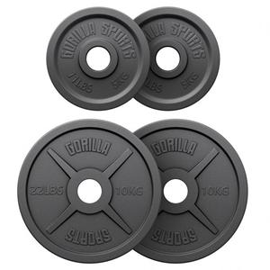 Gorilla Sports Voordeelbundel 30 kg (2 x 5 + 2 x 10 kg) Olympische Halterschijven Gietijzer Zwart - 50/51 MM