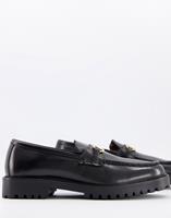 Walk London Men's Sean Leather Trim Loafers - Black - UK 11
