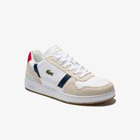 Lacoste Damen-Sneakers T-CLIP aus Trikolor-Leder und Veloursleder - White, Navy & Red 
