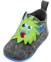 Playshoes pantoffels Monster junior vilt grijs/groen