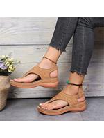 BERRYLOOK Round Toe Ethnic Wedge Sandals