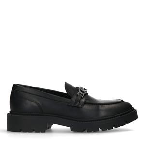 Sacha Zwarte chunky loafers met zilverkleurige chain  - zwart