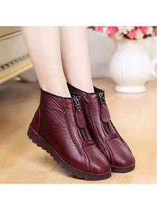 BERRYLOOK Genuine Soft Leather Boots Fleece Thick Sole Warm Flat Snow Ankle Boots