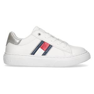 Tommy Hilfiger Sneaker "FLAG LOW CUT LACE-UP SNEAKER WHITE/PLATINUM", mit Kontrastbesatz