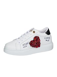 Studio W Sneaker met fonkelende siersteentjes in hartvorm  Wit/Rood/Zwart