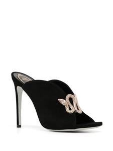 René Caovilla rhinestone-embellished 120mm suede mules - Zwart