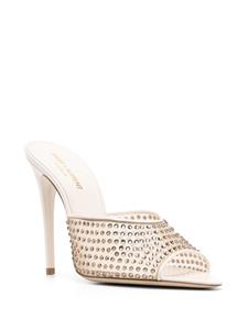 Saint Laurent crystal-embellished 120mm leather mules - Beige