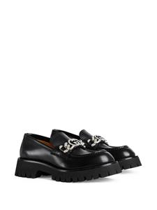 Gucci logo-chain leather loafers - Zwart