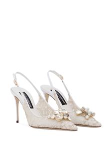 Dolce & Gabbana crystal lace slingback pumps - Beige