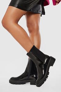 Boohoo Brede Leren Chelsea Boots Met Enkel Detail En Textuur, Black