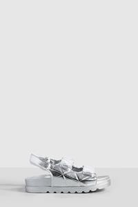 Boohoo Gewatteerde Metallic Dad Sandalen Met Hielbandjes En Stiksels, Silver