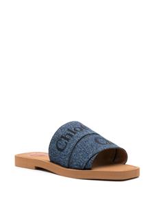 Chloé Woody slippers met geborduurd logo - Blauw