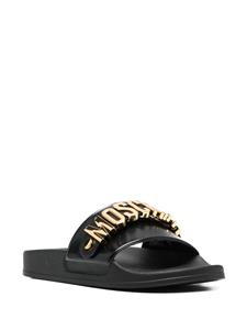 Moschino Slippers met logoplakkaat - Zwart
