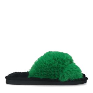 Sacha Groene cross strap pantoffel slippers - zwart