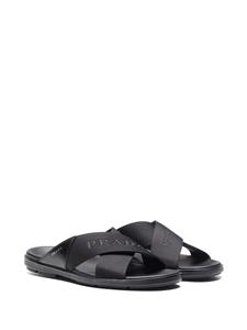 Prada Slippers met logodetail - Zwart