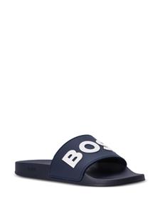 BOSS Slippers met logo-reliëf - Blauw