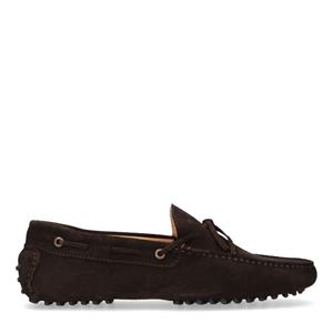 Manfield Donkerbruine suède loafers