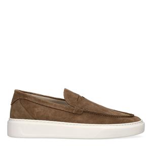 Manfield Taupe suède loafers met sportieve zool