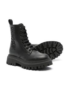 Moschino Kids Combat boots met geborduurd logo - Zwart