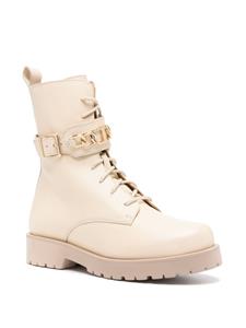 TWINSET Leren combat boots - Beige