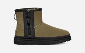 Ugg Classic Mini-laars met ritsband en logo in Green  Leder