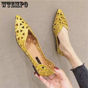 WTEMPO Women's Shoes Pointed Hollow Beans Shoes Casual Flat Bottom Spring Shoes Breathable Soft Sandals