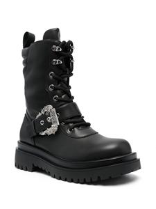 Versace Drew combat boots met barokgesp - Zwart