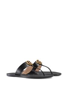 Gucci Leather thong sandals with Double G - Zwart