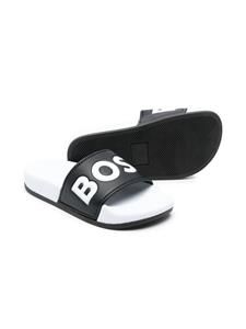 BOSS Kidswear Slippers met logoprint - Zwart
