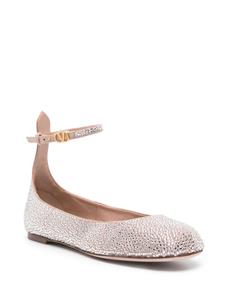 Valentino crystal-embellished leather ballerina shoes - Zilver
