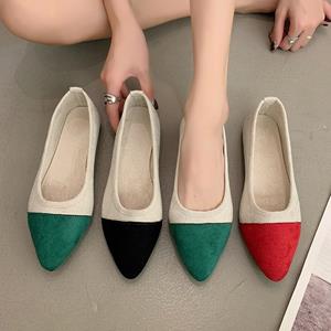Ayseguney Footwear Spring and Autumn Pointed Toe Large Size Stitching Flat Shoes Commuter Work Shoes Shallow Mouth Fashion Women's Single Shoes
