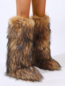 Zaful Women's Warmth Thermal Fluffy Faux Fur Mid-calf Snow Boots