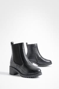 Boohoo Brede Chelsea Boots Met Elastische Krokodillen Panelen En Label, Black
