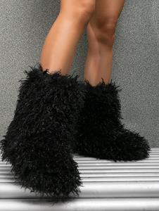 Zaful Fashion Fluffy Faux Fur Mid Calf Snow Boots