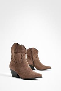 Boohoo Tab Detail Ankle Western Cowboy Boots, Chocolate