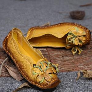 Ylqp Handgemaakte bloem schoenen vrouwen zachte platte bodem schoenen herfst casual sandalen echte lederen schoenen
