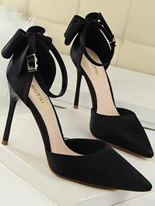 Zaful Silky Satin Bow Detail High Heeled Pointed Toe Pumps