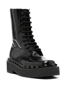 Valentino Rockstud-embellished leather lace-up boots - Zwart