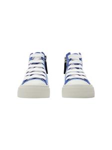 Burberry Kids checked cotton high-top sneakers - Blauw