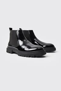Boohoo Patent Chelsea Boots With Track Sole, Black