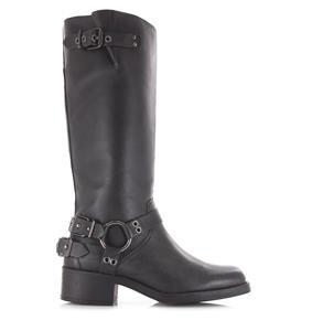 POELMAN Hoge leren biker boots met rits Zwart Leer Cowboy laarzen Dames