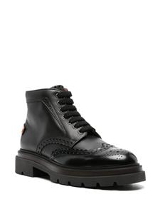 Santoni logo-patch lace-up leather boots - Zwart